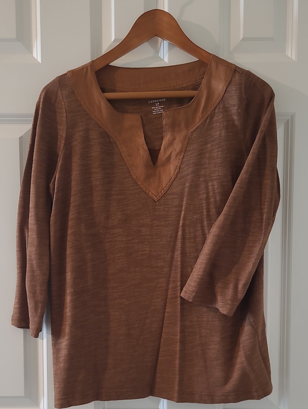 Lands' End Copper-Brown Split V-Neck Three-Quarter Sleeve Tunic